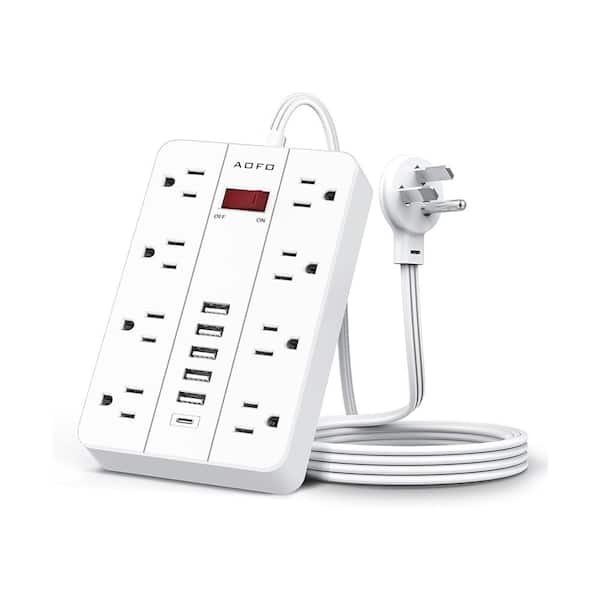 Lukyamzn 5 ft. Flat Plug Extension Cord Power Strip 8-Outlets Surge Protector Wall Mountable in White with 5 USB & 1 Type C Ports