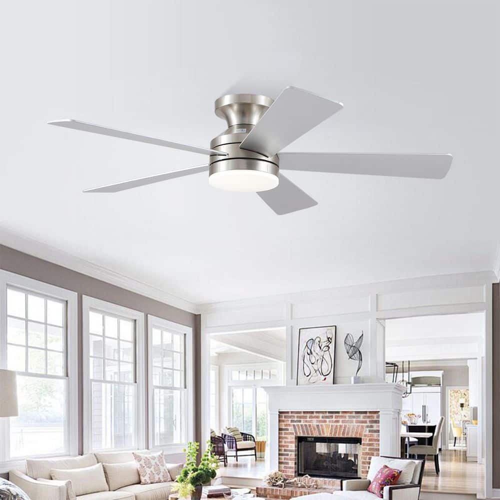 46 in. Indoor Integrated LED Light Flush Mount Nickel Ceiling Fan with Reversible DC Motor and Remote Control price history on PriceWatchPro