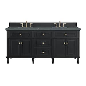 Lorelai 72.0 in. W x 23.5 in. D x 34.06 in. H Double Sink Bathroom Vanity in Black Onyx with Parisien Bleu Quartz Top