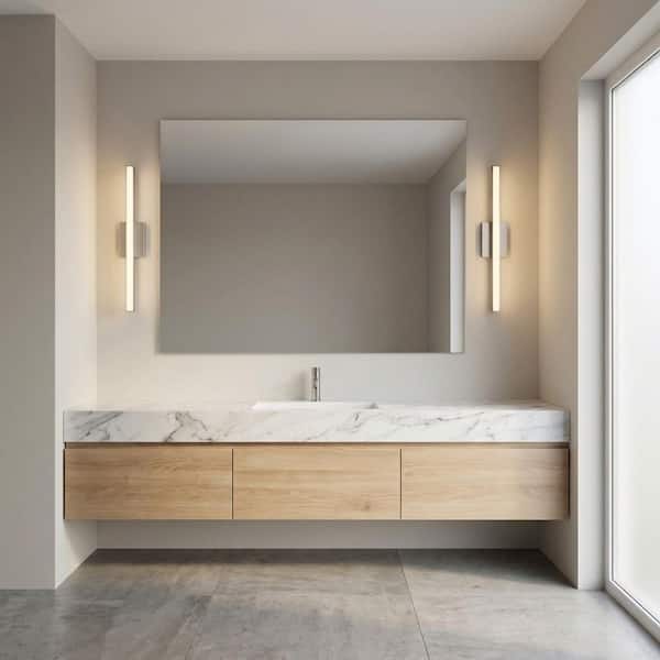 Marque 24 in. W x 4.5 in. H Brushed Nickel Modern LED Dimmable Bathroom Vanity Light with White Acrylic Shade