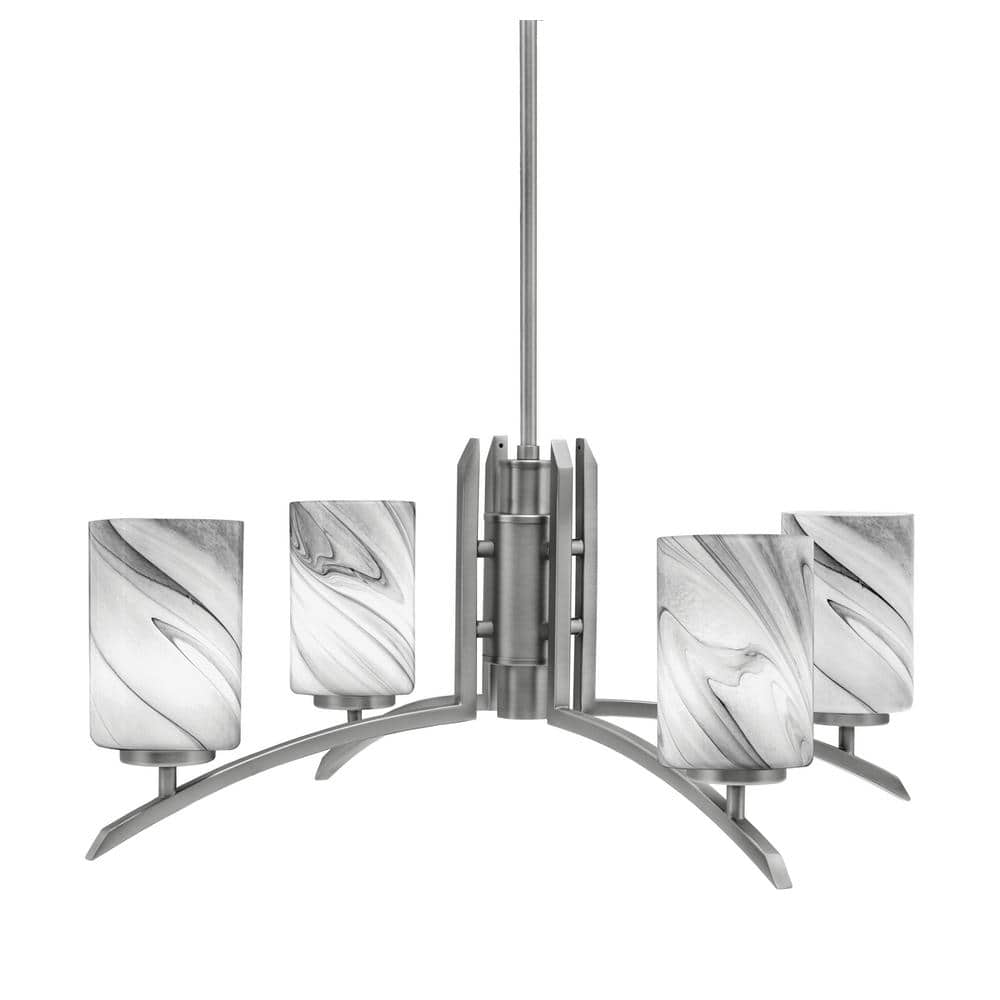 Siena 26 in. 4-Light Graphite Chandelier with 4 in. Onyx Swirl Glass Shade,