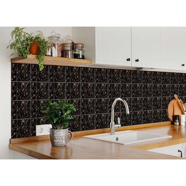 MI ALMA Gold and Black R36 8 in. x 8 in. Vinyl Peel and Stick Tile