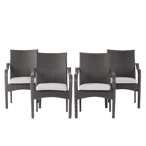 Noble House Jaxson Grey Stackable, Outdoor Wicker Dining Chairs Stackable