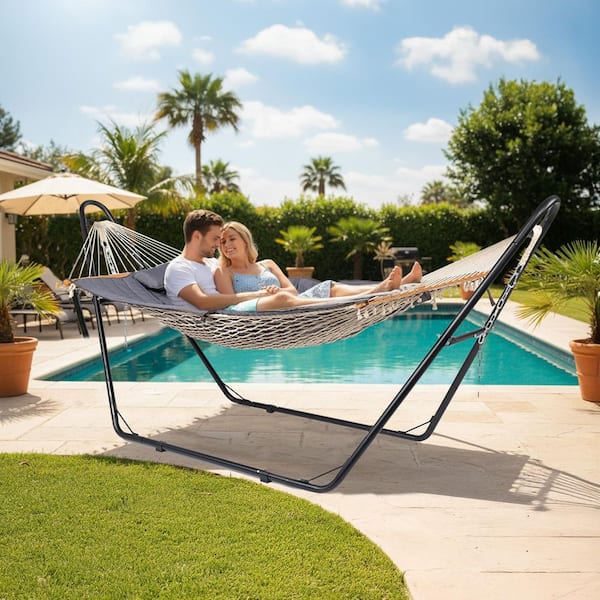 Karl home 10.3 ft. Portable Outdoor Gray Hammock with Black Stand