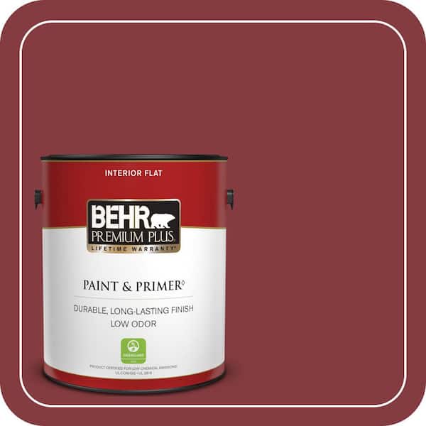 BEHR PREMIUM PLUS 1 gal. #M140-7 Dark Crimson Flat Low Odor Interior Paint & Primer