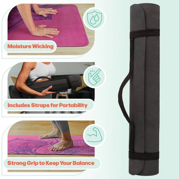 RAD Sportz Suede Hot Yoga Mat with Strap, Pink - 68 in. L x