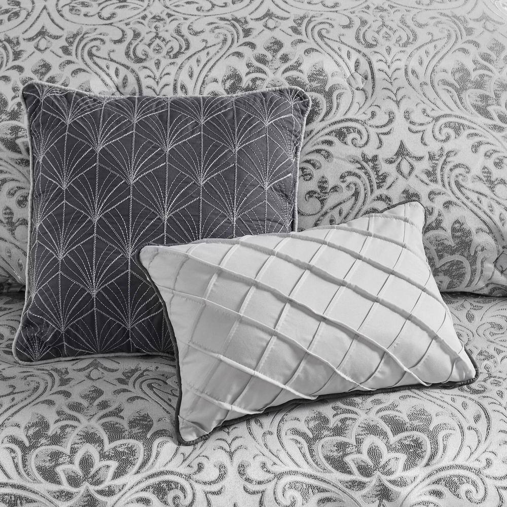 Silver Jacquard Queen Bed in a Bag Set with Microfiber Sheets