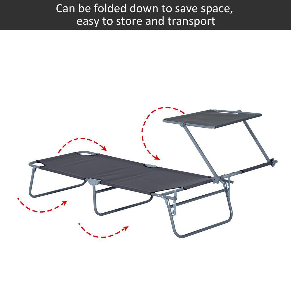 Gray Adjustable Steel Frame Outdoor Lounge Chair with Sun Shade
