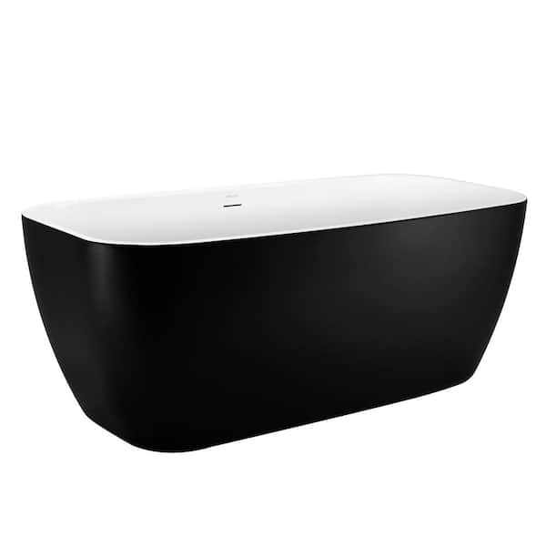Unbranded 58.5 in. Acrylic Double Slipper Flatbottom Non-Whirlpool Freestanding Bathtub in Matte Black