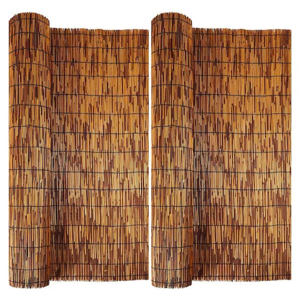 ATENGNES 48 in. H x 16.4 ft. W Brown Natural Reeds Eco-Friendly Privacy Screen Curtain Patio Reed Fencing Rolls (2-Pack)