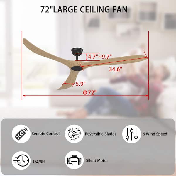 FUFU&GAGA 72 in. Natural Brown Wood Ceiling Fan with 6-Speed