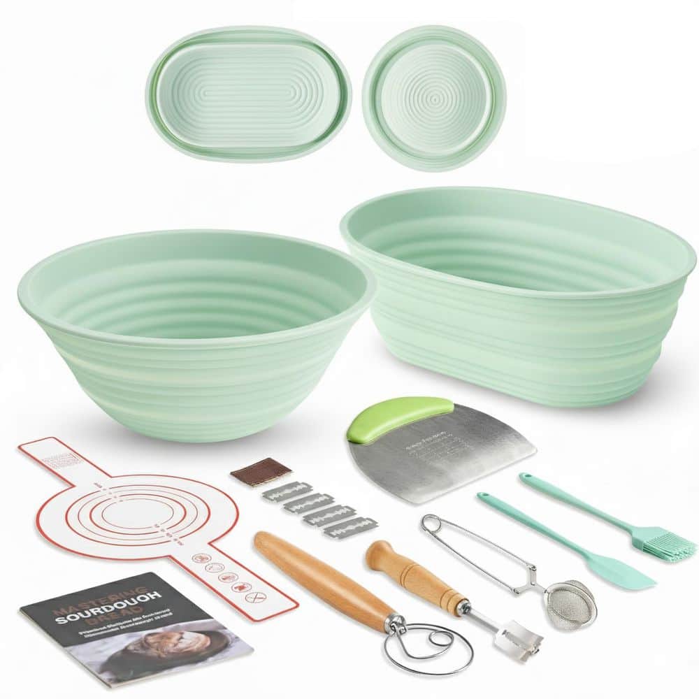 Silicone Sourdough Starter Kit with 9 in. Round 10 in. Oval Banneton Baskets, Proofing Basket Dough Whisk, Scoring Knife price history on PriceWatchPro