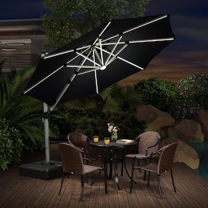 10 ft. Square Aluminum Solar Powered LED Patio Cantilever Offset Umbrella with Stand, Black