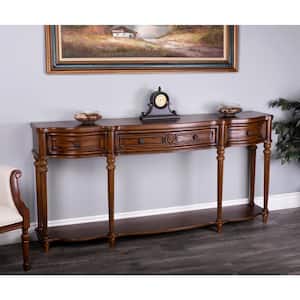 Peyton 72 in. W Medium Brown Rectangular Wood 3-Drawer and Lower Shelve Console Table