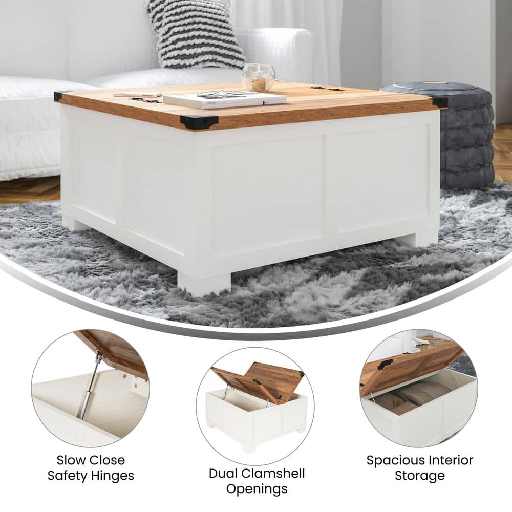 Rustic White and Oak Lift-Top Storage Coffee Table