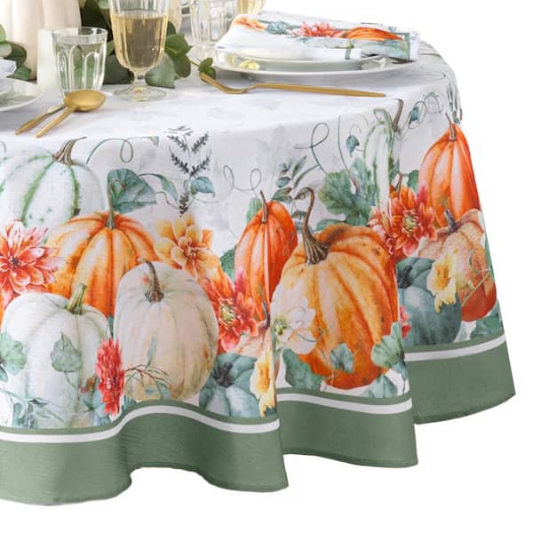 Threadmade Home Pumpkin Harvest Vine Double Border Tablecloth, Multicolor - 70"W x 70"L Round
