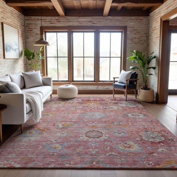 Mayfield Premium Machine Washable Abstract AMF1107 Pink 10 ft. x 14 ft. Area Rug