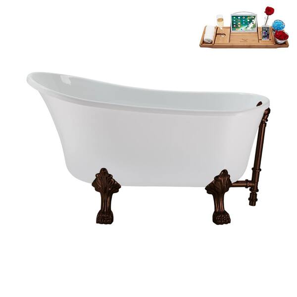 Streamline 51 in. Acrylic Clawfoot Non-Whirlpool Bathtub in Glossy White with Matte Oil Rubbed Bronze Drain and Clawfeet