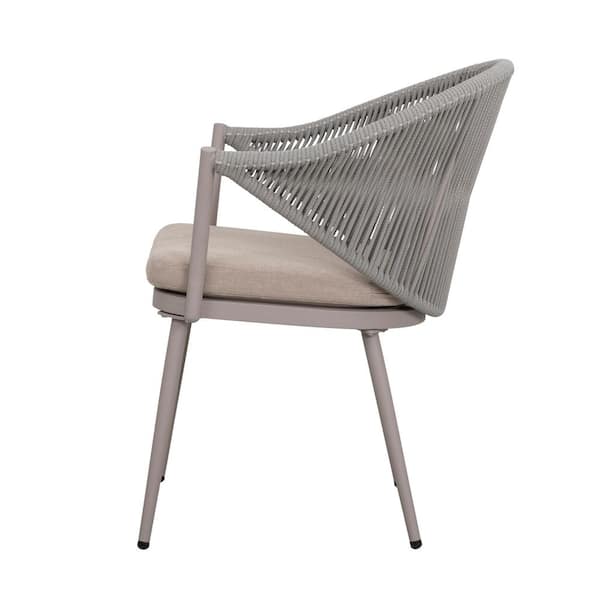 Aluminum Patio Outdoor Dining Chair Woven Rope Armchair With Removable Beige Cushion(2-Pack)