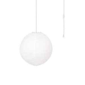 Orb 60-Watt 1-Light White Hanging Lantern Pendant-Light with Round Fabric Shade and White Plug-in