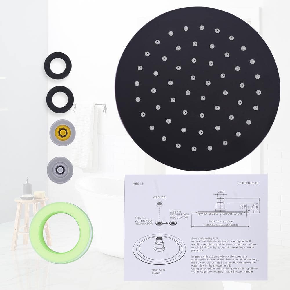 Large Matte Black Round Rain Shower Head with High-Pressure Spray