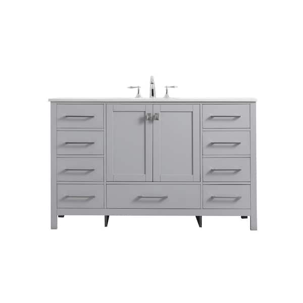 54 in. W x 22 in. D x 34 in. H Bath Vanity in Grey with Calacatta White Engineered Marble Top