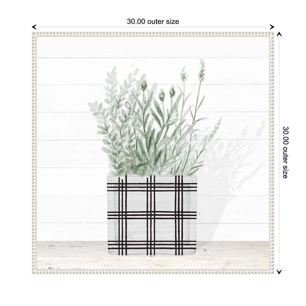 30" White and Green Lavender Blossom Canvas Wall Art in Beaded Frame