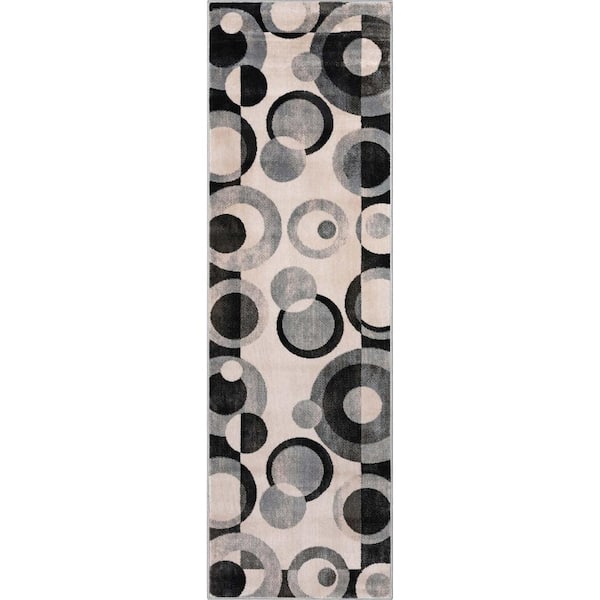 Barclay Avi Modern Geometric Grey Black 2 ft. 3 in. x 7 ft. 3 in. Runner Area Rug