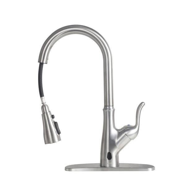 Magic Home Single Handle High Arc Pull Down Touchless Kitchen Faucet In Brushed Nickel Cs W54330929 The Home Depot