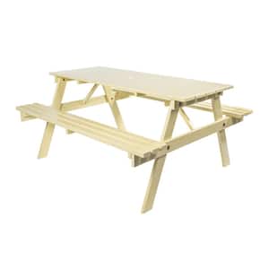 Shoreham 59 in. Modern Classic Outdoor Wood Picnic Table Benches with Umbrella Hole, Almond