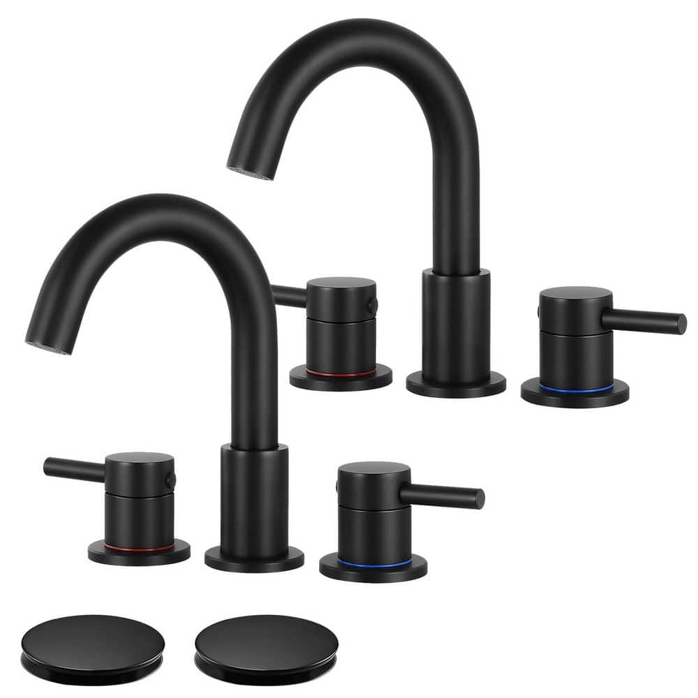8 in. Widespread Double Handle Bathroom Faucet 3 Hole Sink Faucet with Pop-Up Drain in Matte Black (2-Pack) price history on PriceWatchPro