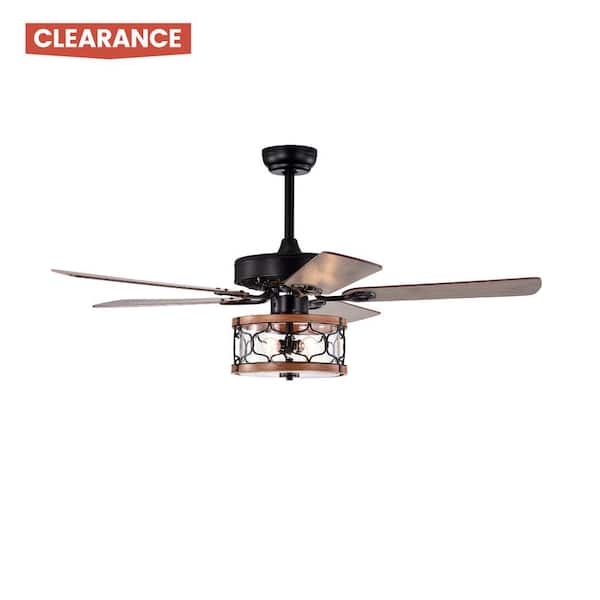 BANSA ROSE 52 in. Indoor/Outdoor Black LED Pendant Ceiling Fan Light with Light Kit, Remote, Downrod and Reversible Motor