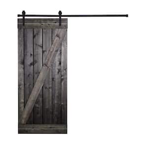 Z-Bar Serie 36 in. x 84 in. Charcoal Black Stained Knotty Pine Wood DIY Sliding Barn Door with Hardware Kit