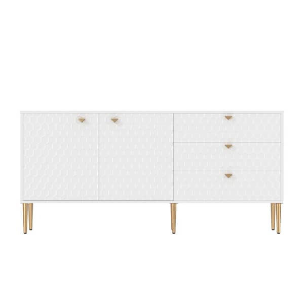 sumyeg White 28 in. H Freestanding 2-Door 3-Drawers Accent Storage Cabinet with Adjustable shelf