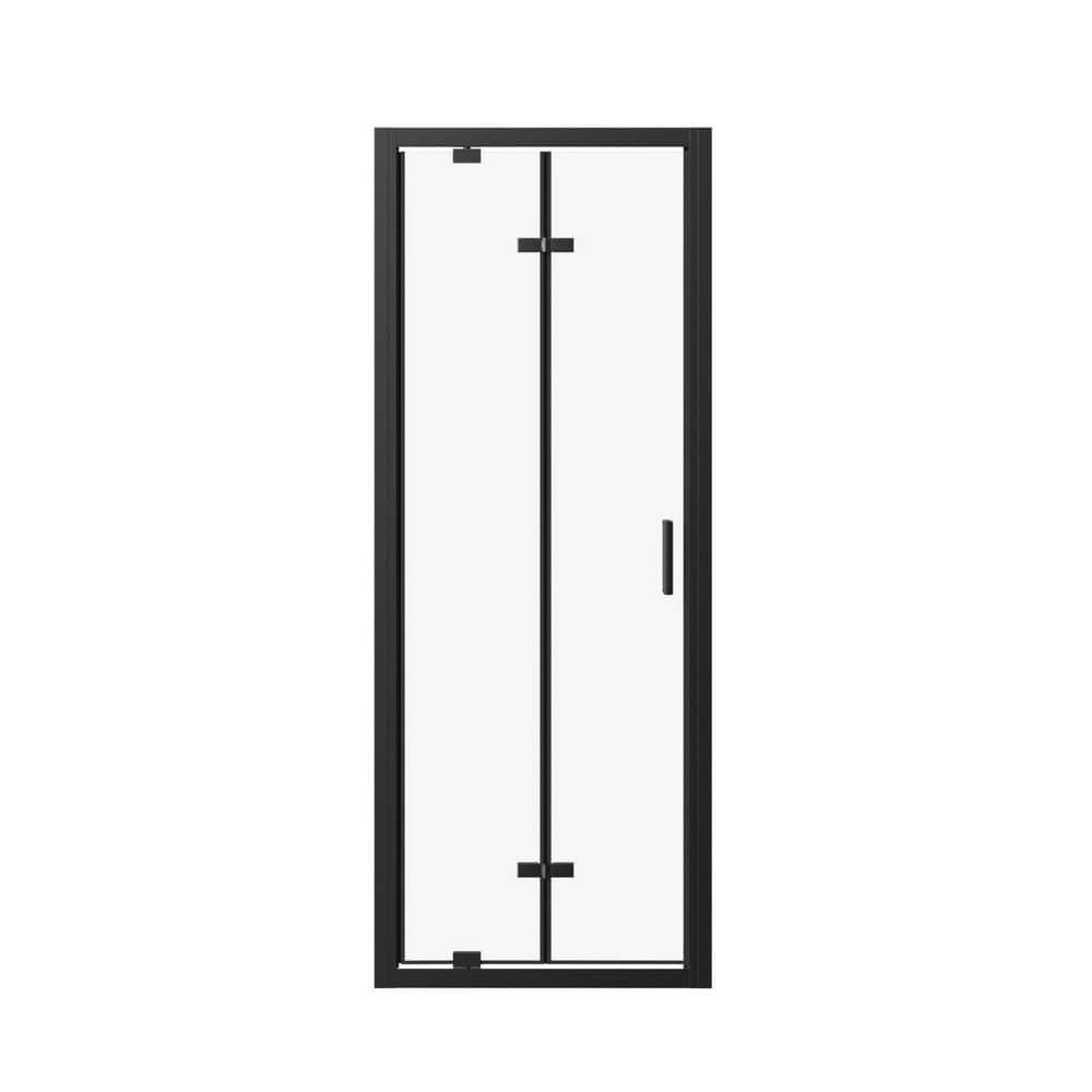 "28 in. W x 72 in. H Bifold Pivot Framed Shower Door in Matte Black with 1/4"" Clear Tempered Glass, Reversible" price history on PriceWatchPro