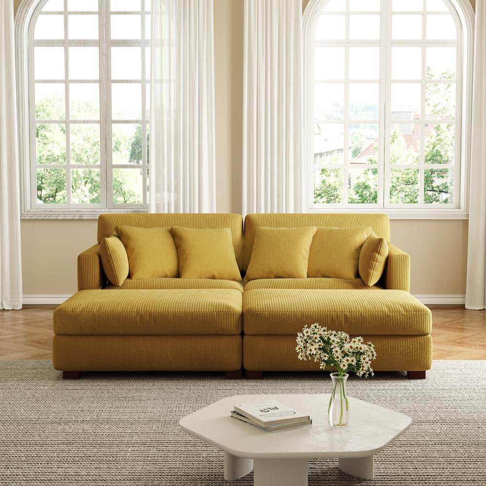 Uixe 88 in. W Modern Square Arm Corduroy Upholstered Sectional Sofa in ...
