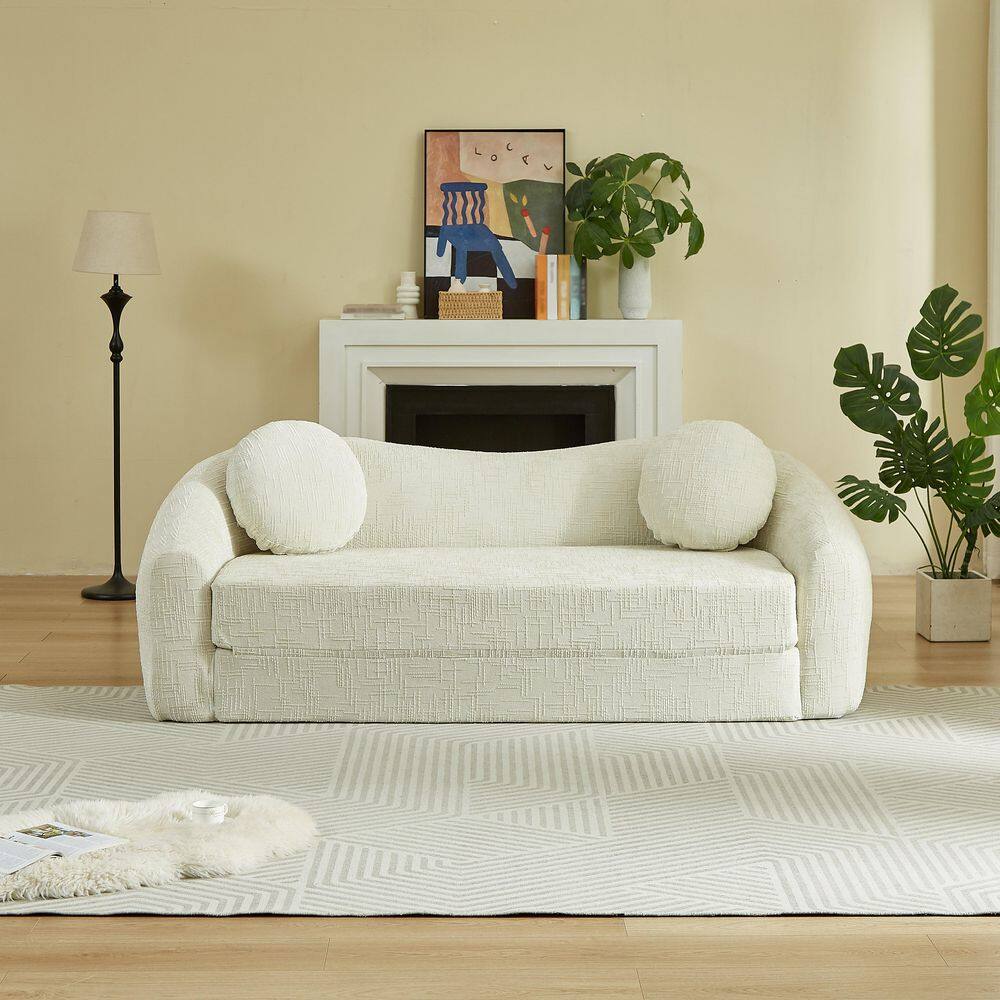 86 in. Beige Chenille Curved Convertible Sofa Recliner 2 in 1 Fold Out Sofa Bed No Assembly price history on PriceWatchPro