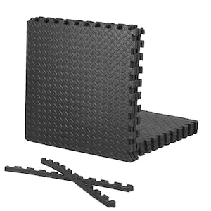 Black 24" W x 24" L x 0.75" Thick EVA Foam Double-Sided Diamond Pattern Gym Flooring Tiles (6 Tiles/Pack) (24 sq. ft.)