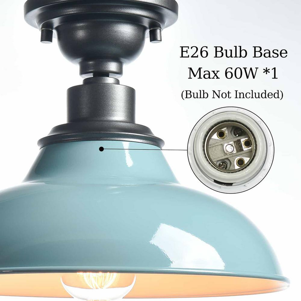 Light Blue Polished Metal Semi-Flush Mount Ceiling Light