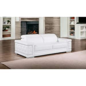 Amelia 89 in. Square Arm Leather Rectangle Sofa in White