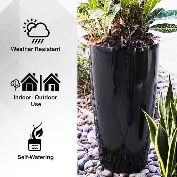 XBRAND 29.5 in. H Black Plastic Self Watering Indoor Outdoor Tall Round  Planter Pot, Decorative Gardening Pot, Home Decor SWPlanterBK73 - The Home  Depot