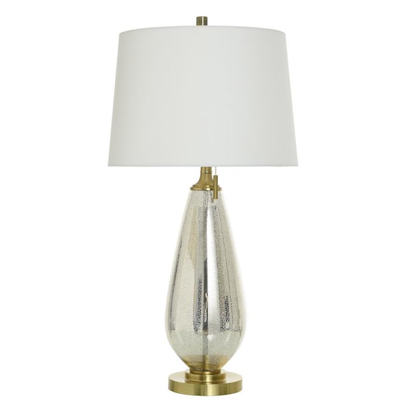 StyleCraft Christian 32 in. Silver Mercury Transitional 1-Light Standard Floor Lamp for Living Room Linen Drum Shade