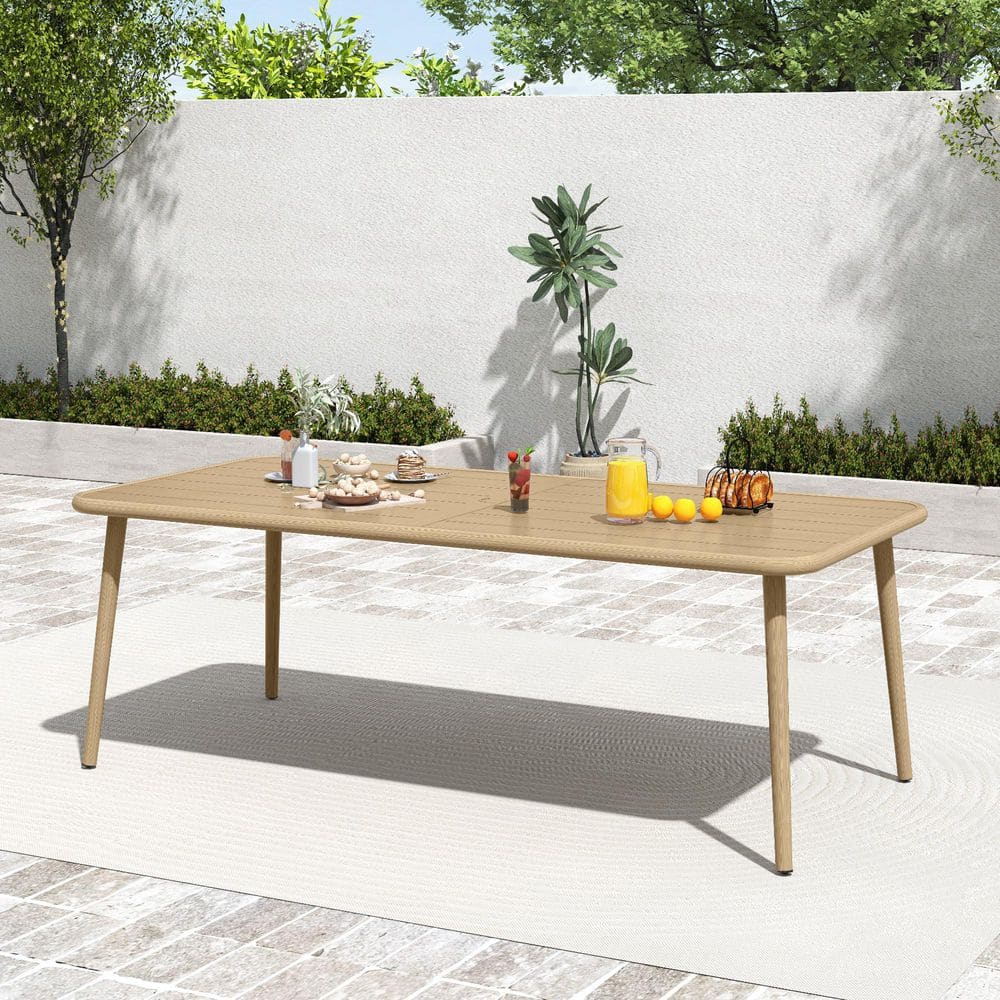 Serene Recline Natural Wood Grain Aluminum Outdoor Dining Table with Umbrella Hole price history on PriceWatchPro