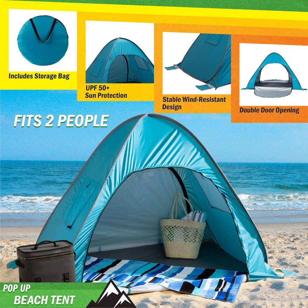 Blue 2-Person Pop-Up Beach Tent with Carry Bag