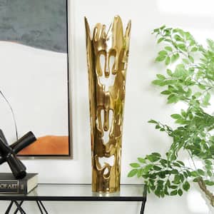 31 in. Gold Drip Aluminum Metal Decorative Vase with Melting Designed Body