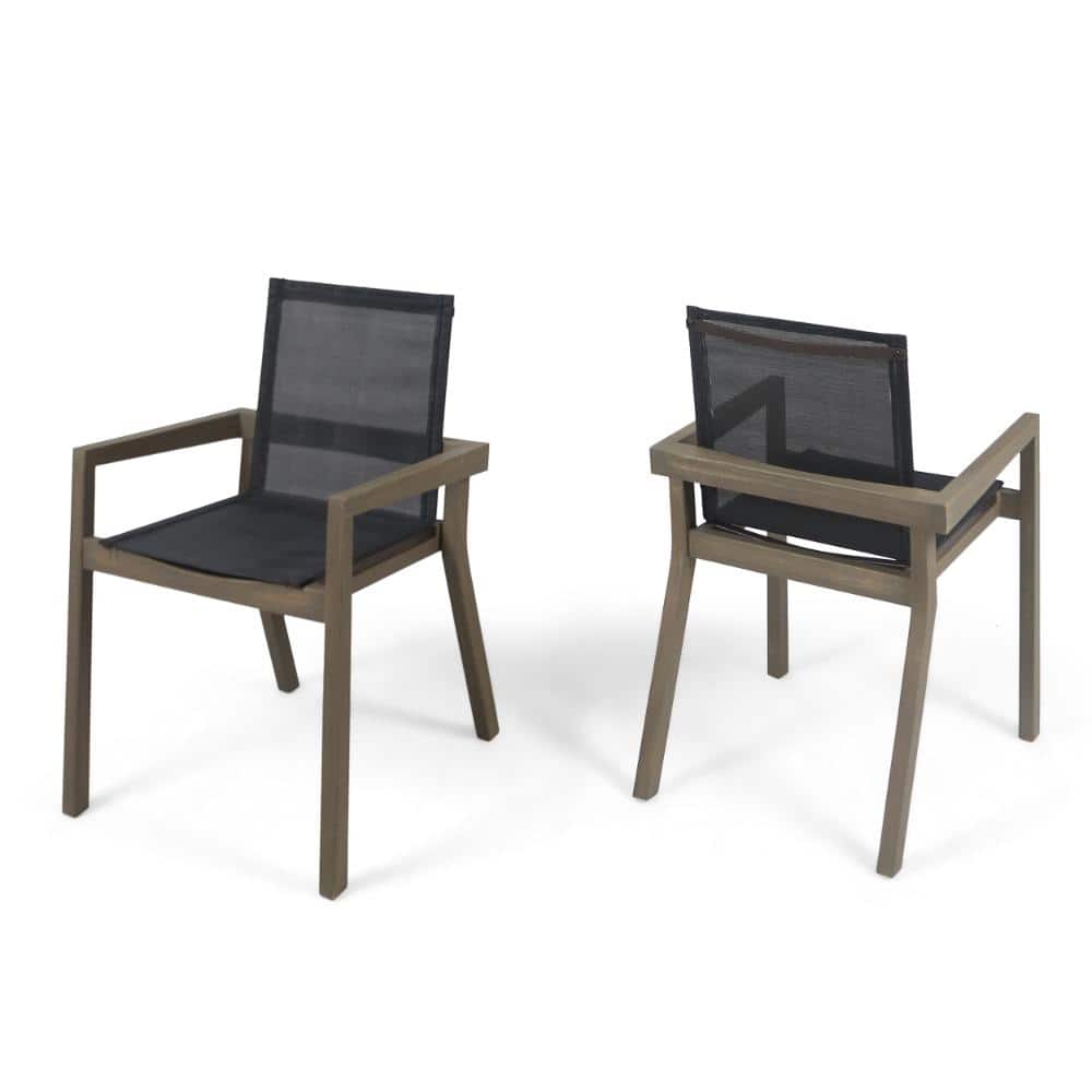 2-Piece Gray Acacia Wood Outdoor Dining Chairs, Weather Resistant Black Mesh Patio Dining Chairs price history on PriceWatchPro