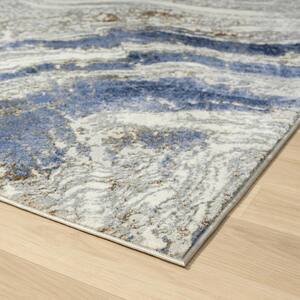 Marble Collection Blue 6x9 Modern Abstract Polypropylene Area Rug