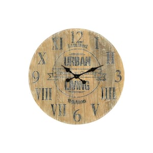 24 in. Natural Distressed Solid Wood Silent Analog Round Wall Clock