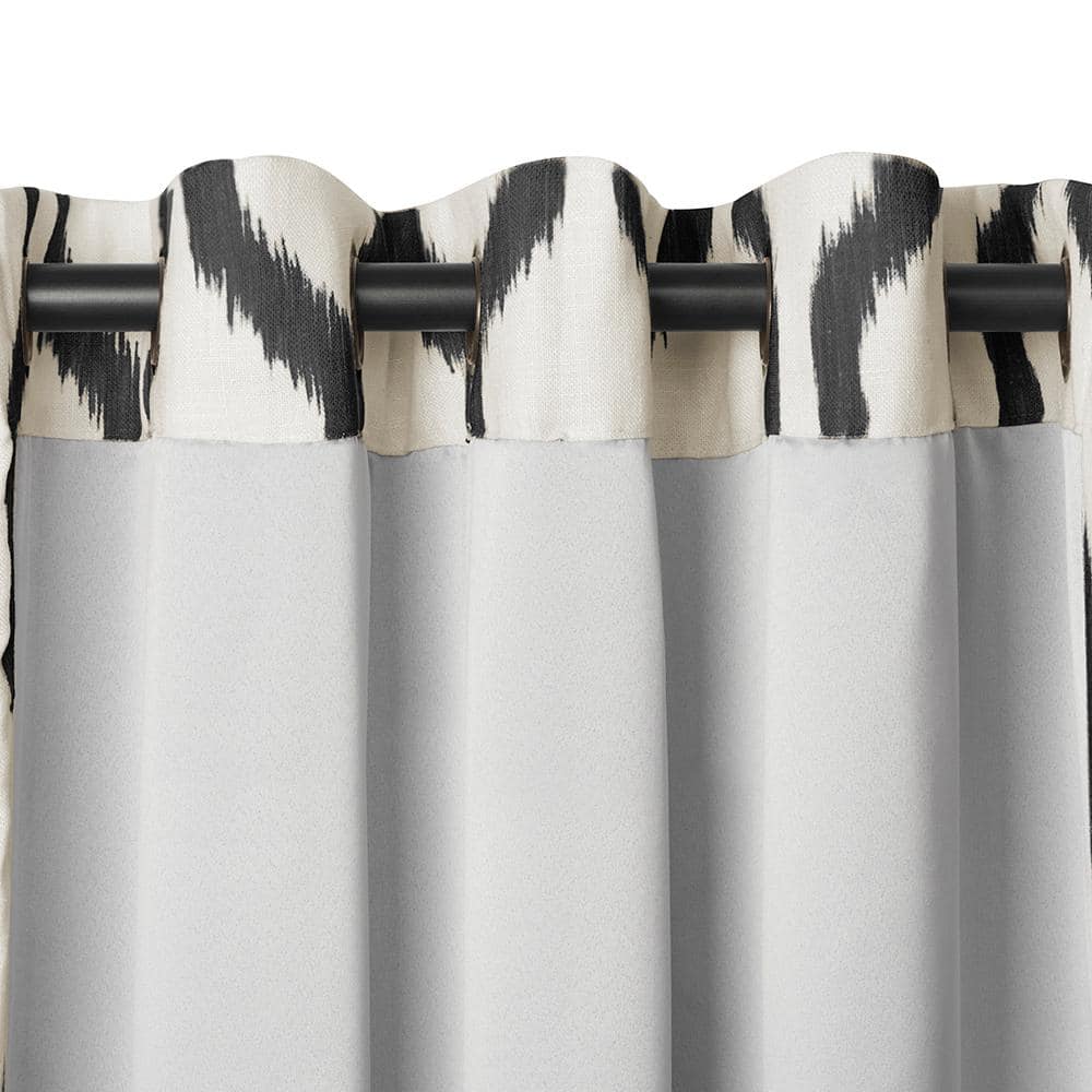 Renzo Black Ikat Geometric Linen Blend Blackout Curtain Panel