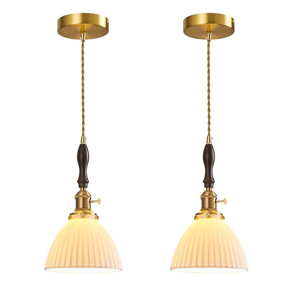 Home Lighting 60W 1Light White A2-Pack Modern Striped Ceramic Pendant Light Walnut Wood Hanging Light for Kitchen Island price history on PriceWatchPro